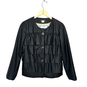 J. Crew | Black Wool Cascade Ruffle Front Coat